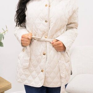 Women's Cream Quilted Tie Sash Jacket Cream Small NWOT Fantastic Fawn